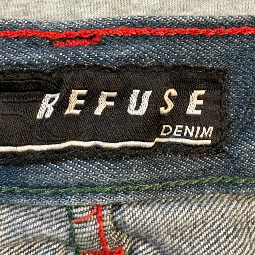 Refuse Premium Denim Mens Jeans Size 36-Tag Red Green Contrast Stitching Relaxed - Picture 2 of 14